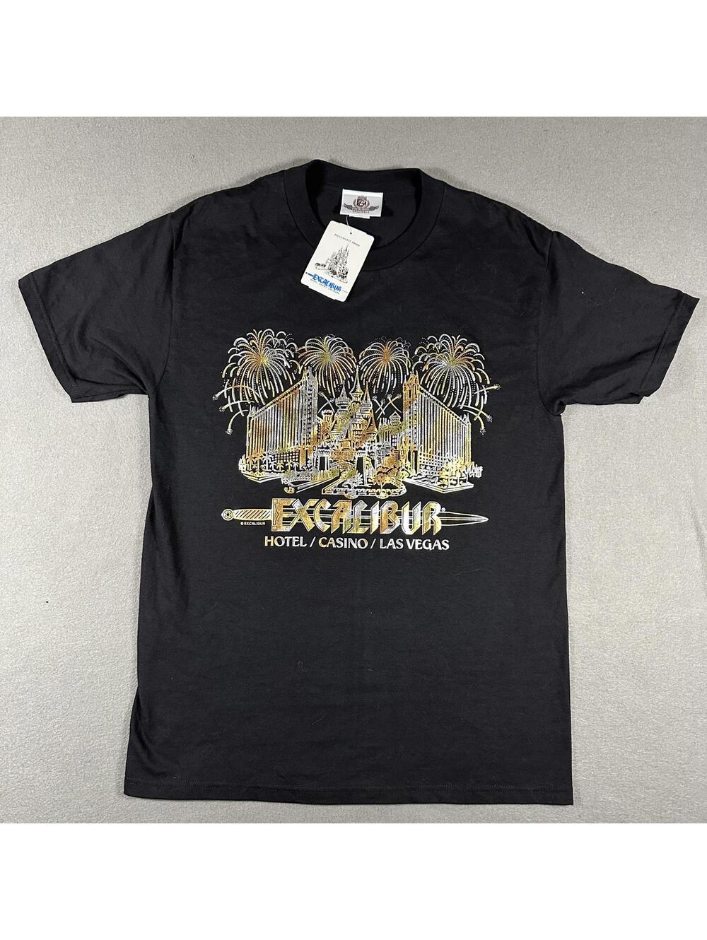 Vintage NWT Excalibur Vegas Textured Graphic T-shirt Black M
